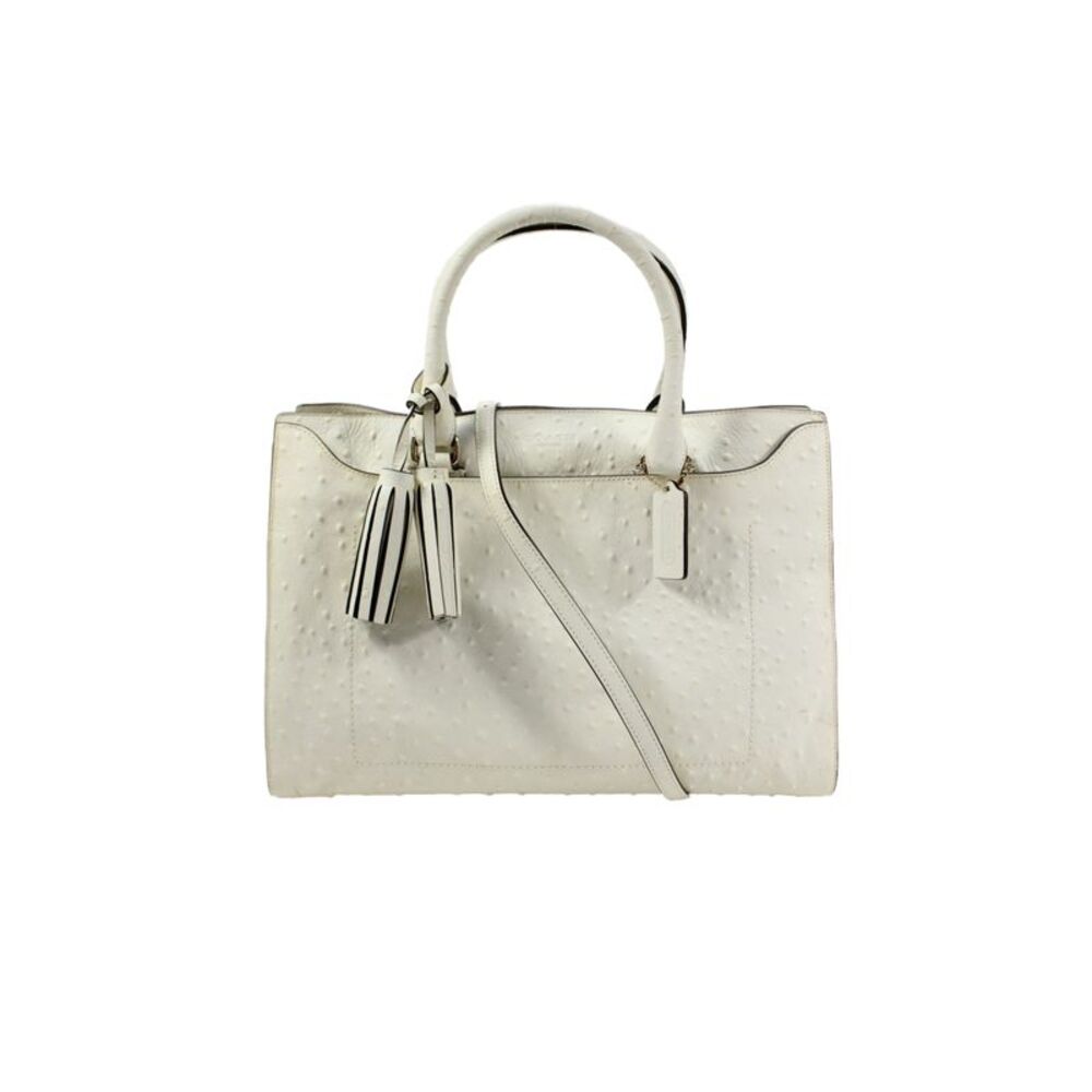 Coach Womens Legacy Pinnacle Ostrich Carryall Tote Handbag Cream